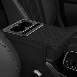 Car Armrest Box Pad Universal Storage Bag, Elbow Support, Soft Cushion & Cup Holder for All Cars