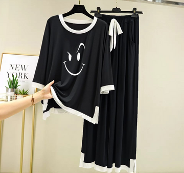 Smile  Printed Full Sleeves Black  white Border Shirt & Palazzo