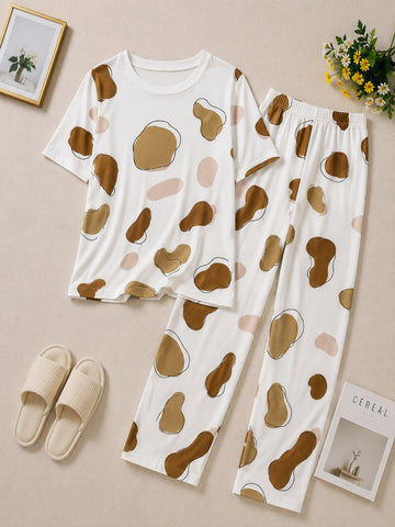 Mocha Pebbles Printed Night Suit