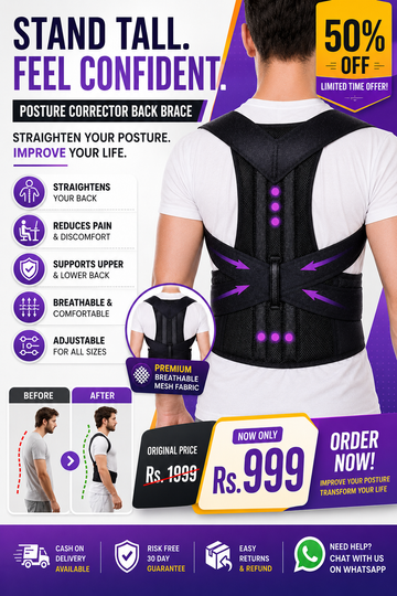 Back Posture Corrector Belt With Metal Support Rods | Adjustable Back & Shoulder Support