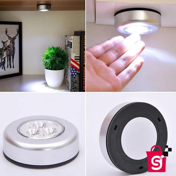 1 Pcs Mini Wireless 3 LED Push Touch Wall Light Mini LED Battery Powered Wireless Stick Tap Touch Lamp Stick-on Push Light Wall