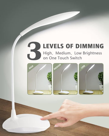 Desk Lamp, Portable Touch Control Eye Protection Table Light, 3 Brightness Level, USB Rechargeable