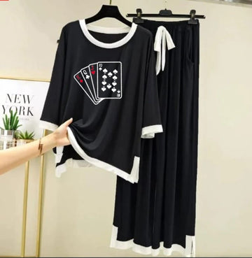 Playing  Card  Printed Full Sleeves Black  white Border Shirt & Palazzo