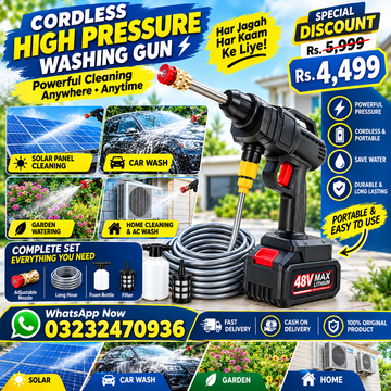 Single Battery Cordless High Pressure Washer Gun For Car, Solar Home Cleaning With Box
