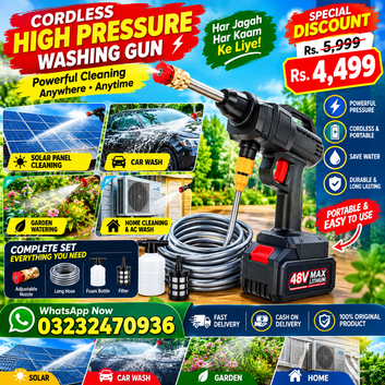 Single Battery Cordless High Pressure Washer Gun For Car, Solar Home Cleaning With Box
