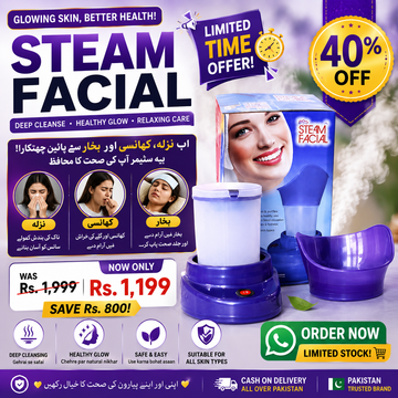 2in1 Imported Steam Facial Steamer and Inhaler for Nasal Blockage Relaxation and Improves Skin Clarity and Tone